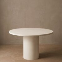 Table de salle à manger ronde en microciment blanc cassé 160x75cm-Ciment-Blanc-Decowood