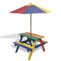 Table et bancs avec parasol pour enfants bois multicolore-Bois-Multicolore-Home Maison