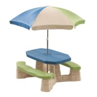 Table picnic avec parasol haut socle beige--Marron-Step 2
