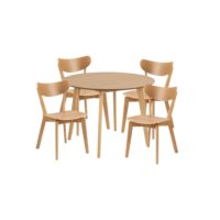 Table ronde en chêne d105 + 4 chaises chêne-Chêne-Marron-Hellin