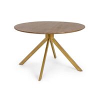 Table ronde en manguier et pied laqué laiton l120-Bois de Manguier-Marron-Hellin