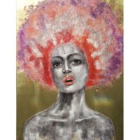 Tableau peinture femme afro 70s rose violet 120x90 cm--Multicolore-Meubletmoi