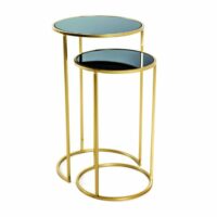 Tables d'appoint en acier et verre trempé lot de 2 - Noir / Or-Verre-Noir-Usinestreet