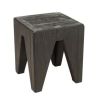 Tabouret carré noir 35x35cm pin recyclé-Bois de Pin-Noir-MACABANE