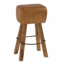Tabouret cuir/bois de manguier camel/naturel-Bois de Manguier-Marron-J-line