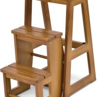 Tabouret d'échelle 3 marches pin couleur de noyer 57 x 39 x 65 cm-Bois de Pin-Marron-Giantex