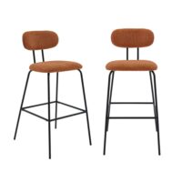 Tabouret de bar décor bois courbé teinté noyer et tissu terracotta-Tissu-Rouge-sweeek