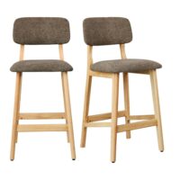 Tabouret de bar en bois naturel et tissu trendy taupe (x2)-Tissu-Marron-Moloo