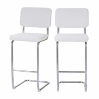 Tabouret de bar en velours côtelé blanc piètement chromé-Velours-Blanc-Baita
