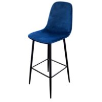Tabouret de bar métal noir et assise velours bleu 42x47x108cm-Métal-Bleu-Wadiga