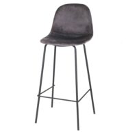 Tabouret de bar métal noir et assise velours gris - 47x43x105cm-Métal-Gris-Urban Living