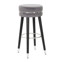 Tabouret de bar rond en tissu gris avec pieds en bois ø cm 35x74-Mauro Ferretti
