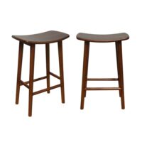 Tabouret de bar vintage bois d'hévéa teinte noyer (lot de 2)-Hévéa-Marron-sweeek