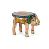Tabouret en bois de manguier peint à la main avec détails multicolores-Bois de Manguier-Multicolore-GINER Y COLOMER