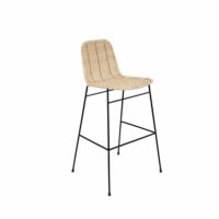 Tabouret haut en rotin naturel et pieds métalliques noirs-Métal-Beige-Koketto Home
