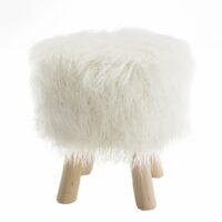 Tabouret rond 40x40cm peau de mouton couleur ivoire pieds bois-Bois-Beige-MACABANE