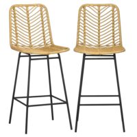 Tabourets de bar avec repose-pieds métal naturel-Métal-Jaune-Homcom
