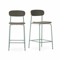 Tabourets en lot de 2 en similicuir h95 cm - vert--Vert-Calicosy