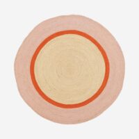 Tapis d'extérieur rond en jute déperlant - 150 cm - naturel et orange--Marron-Habitat