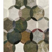 Tapis motif cercles vintage vert/gris pour salon