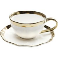 Tasse avec coupelle en porcelaine blanche et dorée-Porcelaine-Blanc-Kare Design