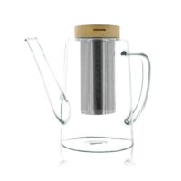 Théière en verre et couvercle en bois 1