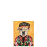 Toile déco murale chien en toile et pin 50x40x3.8cm-Bois de Pin-Multicolore-J-line