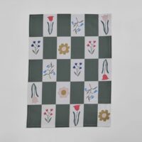 Torchon de cuisine en coton biologique motifs carreaux et fleurs multicolores