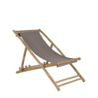 Transat chilienne en bambou et tissu gris outdoor-Tissu-Marron-Decoclico