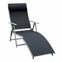 Transat pliant de jardin en acier noir avec coussin--Noir-ComfortXL