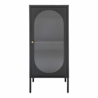 Vitrine 1 porte en verre ondulé et acier noir 50x110 cm-Verre-Noir-Moloo