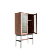 Vitrine en verre cannelé et noyer-Verre-Marron-PIB